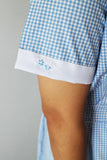 Light Blue Checkered with Blue Embroidery