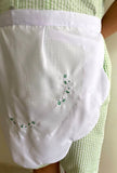 Scallop with Green Embroidered Flowers