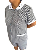 Black Checkered with Embroidered Collar